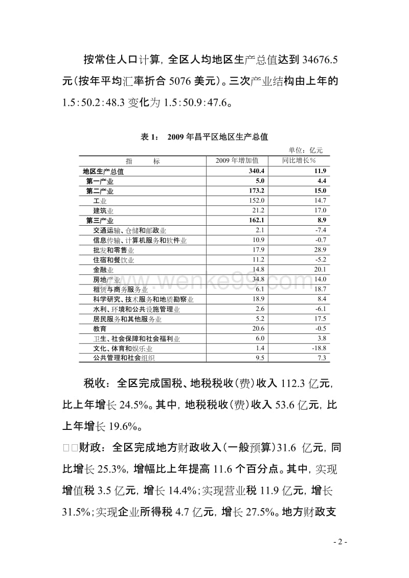 昌平区2009年国民经济和社会发展统计公报.DOC_第2页